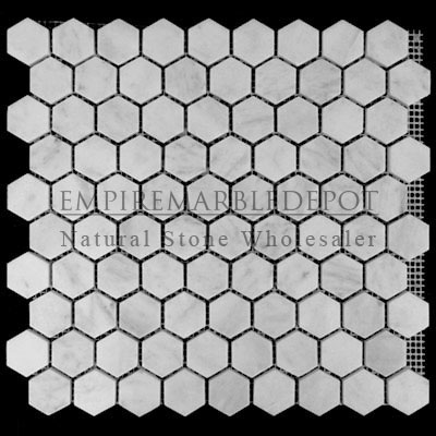 Carrara Marble Italian White Bianco Carrera 1 inch Hexagon Mosaic Polished