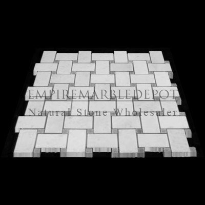 Statuary Crystal Marble Italian White Statuario Basketweave Mosaic Tile with Bardiglio Gray Dots Honed Statuary Crystal Marble Italian White Statuario Basketweave Mosaic Tile with Bardiglio Gray Dots Honed